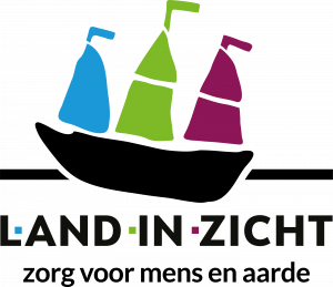 Logo: LAND IN ZICHT, zorg voor mens en aarde