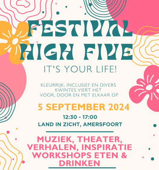 Kwintes organiseert Festival High Five op donderdag 5 september. Ze hebben het gehele terrein van Land in Zicht gehuurd. En ze hebben een heel gezellig programma in elkaar gezet. Äl het personeel en cliënten van kwintes zijn uitgenodigd.