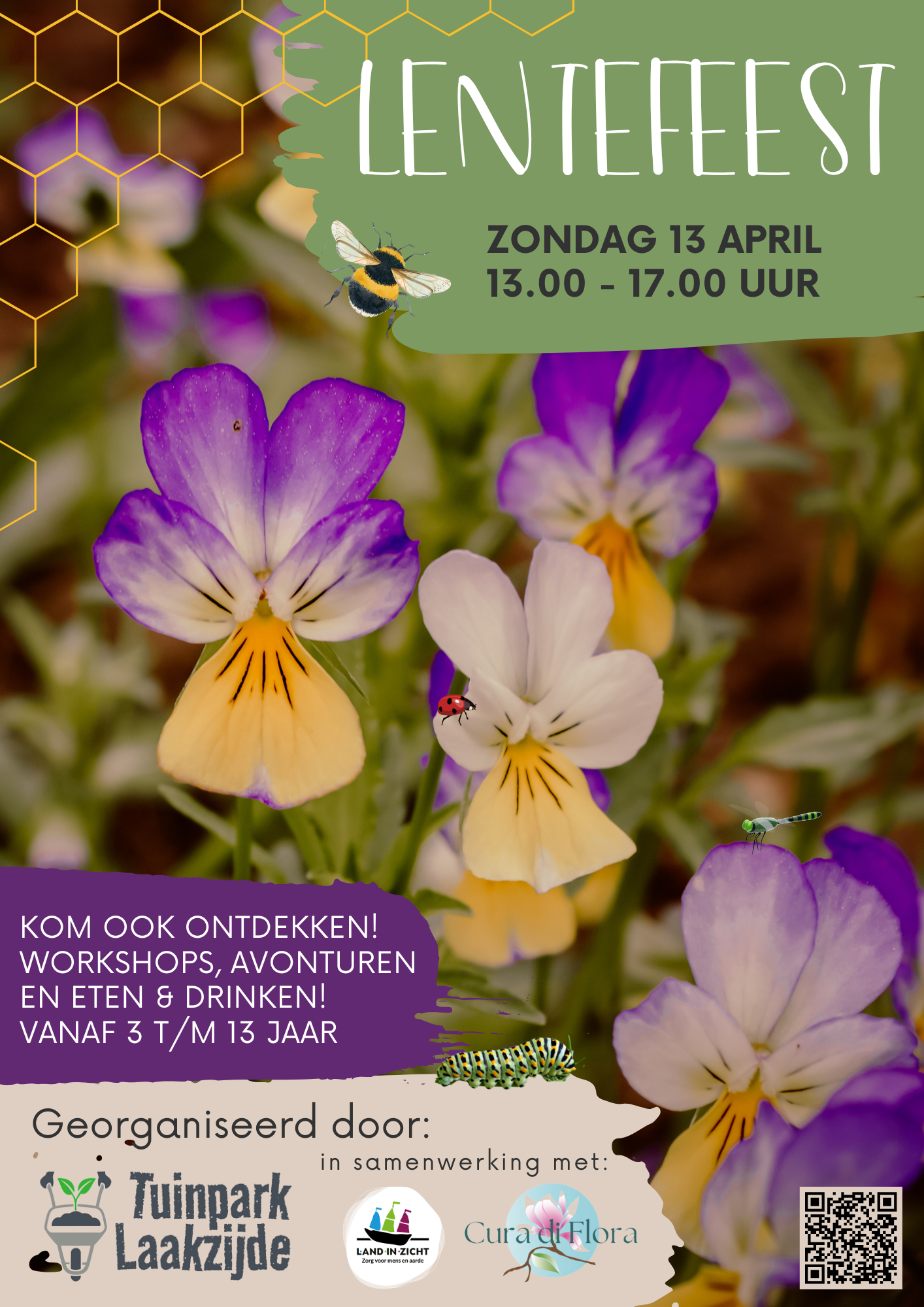 Flyer lentefeest voorzijde Lente vieren bij Tuinpark Laakzijde: een vrolijk Lentefeest voor kinderen!