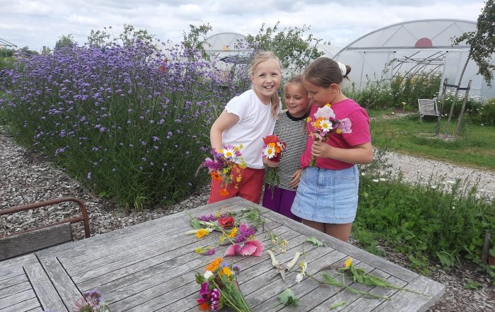 Pluk een kleurrijk kinderboeket in de bloemenpluktuin voor maar €2,50 (op vertoon van je ZomerPretPas) Gezellig met vrienden en vriendinnen buiten zijn.