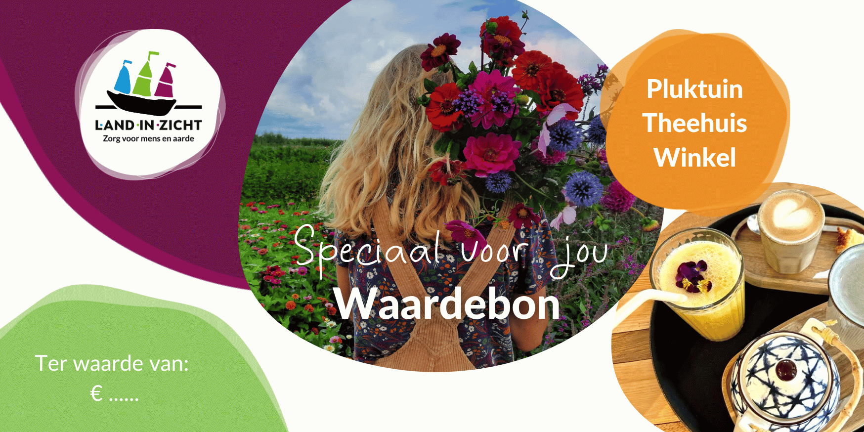 Op zoek naar een origineel cadeau in Vathorst? Geef een groene ervaring met de waardebon van Land in Zicht: theehuis, bloemen en rust in de natuur.